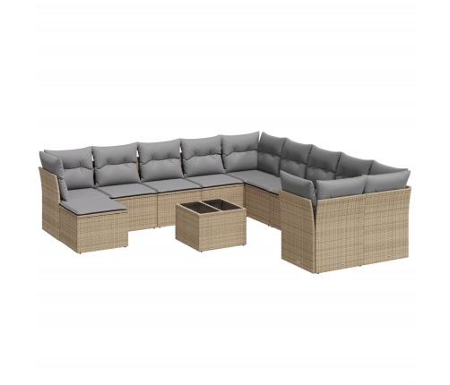 Set de sofás de jardín 12 pzas y cojines ratán sintético marrón