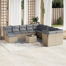 Set de sofás de jardín 12 pzas y cojines ratán sintético marrón