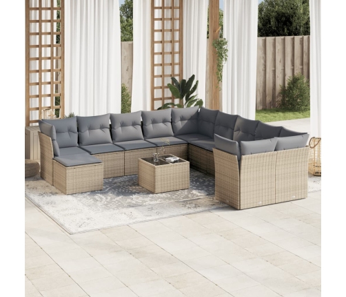 Set de sofás de jardín 12 pzas y cojines ratán sintético marrón
