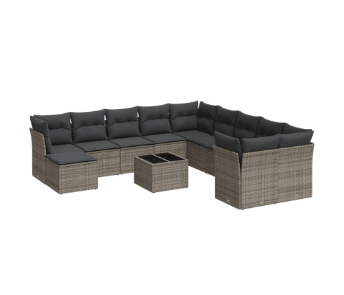 Set de sofás de jardín 12 pzas con cojines ratán sintético gris