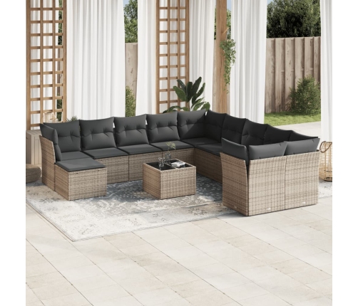 Set de sofás de jardín 12 pzas con cojines ratán sintético gris