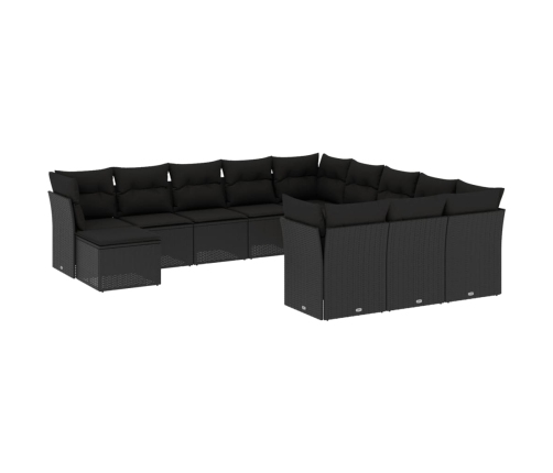 Set de sofás de jardín 12 piezas cojines ratán sintético negro