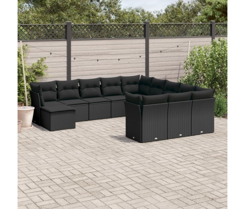 Set de sofás de jardín 12 piezas cojines ratán sintético negro