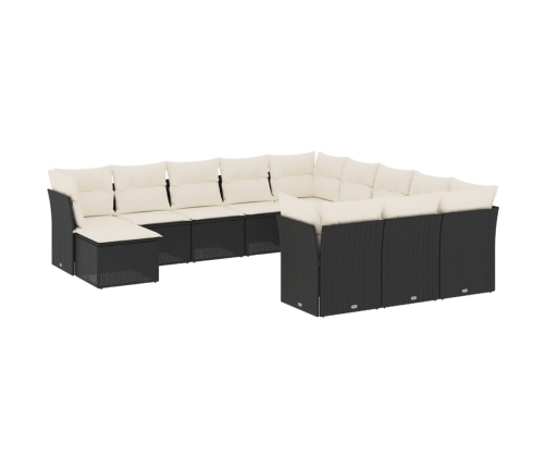 Set de sofás de jardín 12 piezas cojines ratán sintético negro