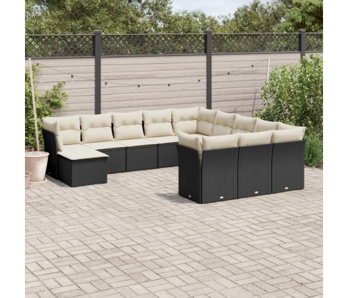 Set de sofás de jardín 12 piezas cojines ratán sintético negro