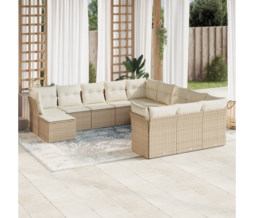 Set de sofás de jardín 12 pzas y cojines ratán sintético marrón