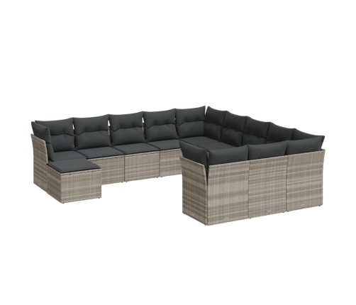 Set de sofás de jardín 12 pzas y cojines ratán sintético gris