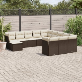 Set de sofás de jardín y cojines 12 pzas ratán sintético marrón