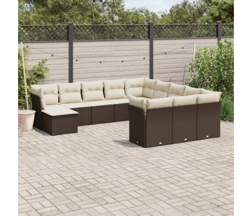 Set de sofás de jardín y cojines 12 pzas ratán sintético marrón