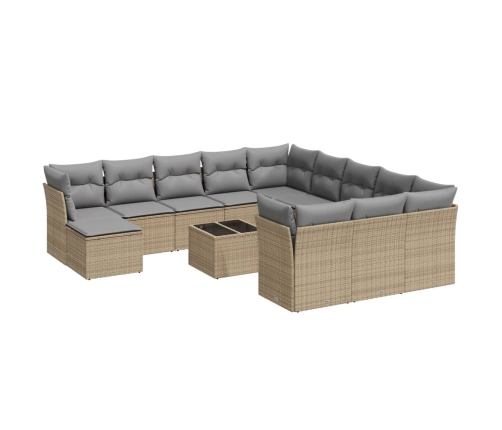 Set sofás de jardín con cojines 13 pzas ratán sintético beige
