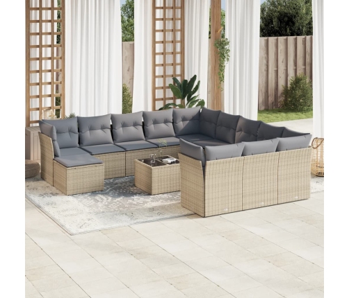 Set sofás de jardín con cojines 13 pzas ratán sintético beige