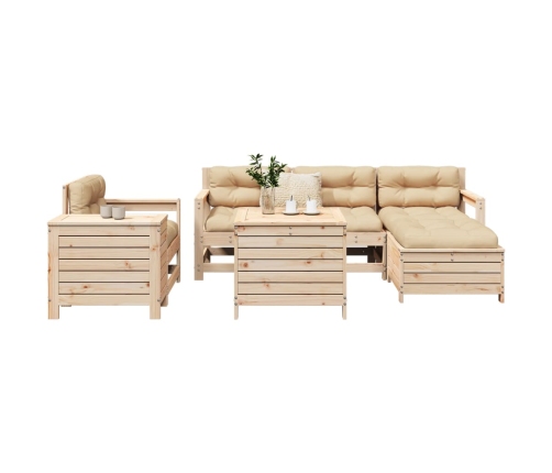 Juego de sofás de jardín 7 piezas madera maciza de pino