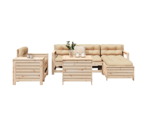 Juego de sofás de jardín 7 piezas madera maciza de pino