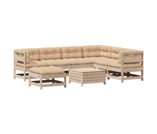 Muebles de jardín 8 pzas y cojines madera maciza pino