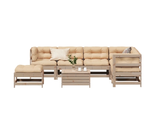 Muebles de jardín 8 pzas y cojines madera maciza pino