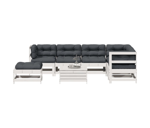 Set muebles jardín con cojines 8 pzas madera maciza pino blanco