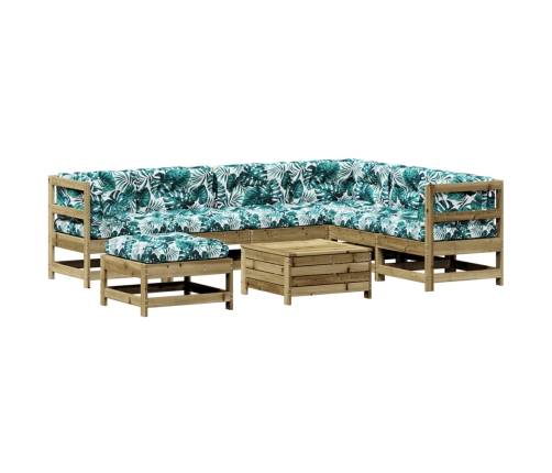 Juego de muebles jardín 8 pzas y cojines madera pino impregnada