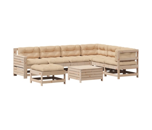 Muebles de jardín 8 pzas y cojines madera maciza pino