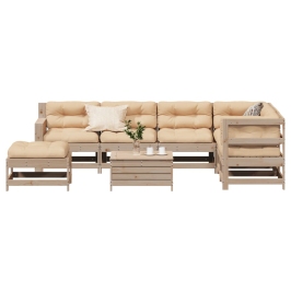Muebles de jardín 8 pzas y cojines madera maciza pino