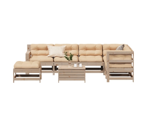 Muebles de jardín 8 pzas y cojines madera maciza pino