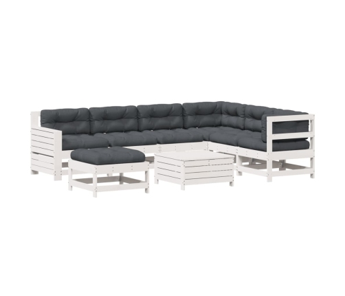 Set muebles jardín con cojines 8 pzas madera maciza pino blanco