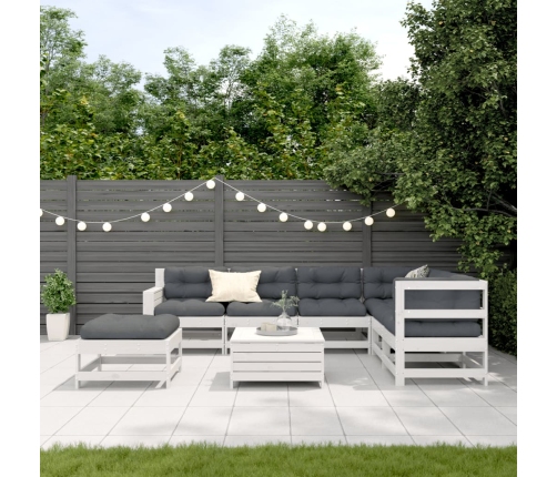 Set muebles jardín con cojines 8 pzas madera maciza pino blanco