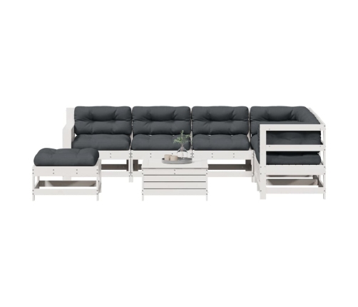 Set muebles jardín con cojines 8 pzas madera maciza pino blanco