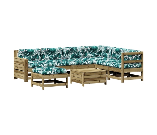 Juego de muebles jardín 8 pzas y cojines madera pino impregnada
