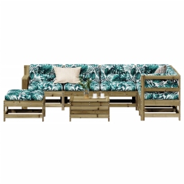Juego de muebles jardín 8 pzas y cojines madera pino impregnada
