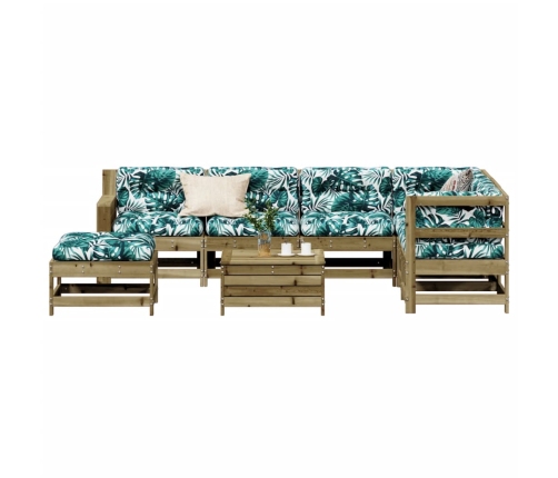 Juego de muebles jardín 8 pzas y cojines madera pino impregnada