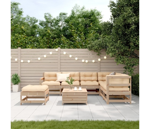 Muebles de jardín 8 pzas y cojines madera maciza pino