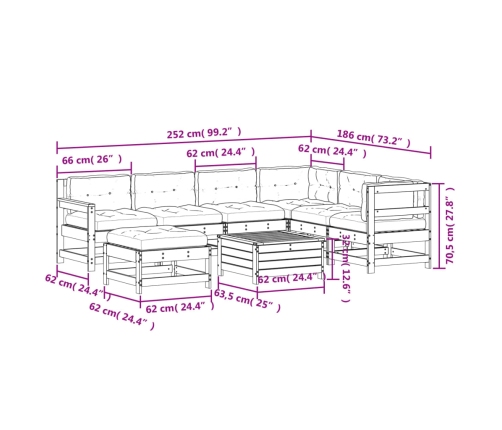 Muebles de jardín 8 pzas y cojines madera maciza pino