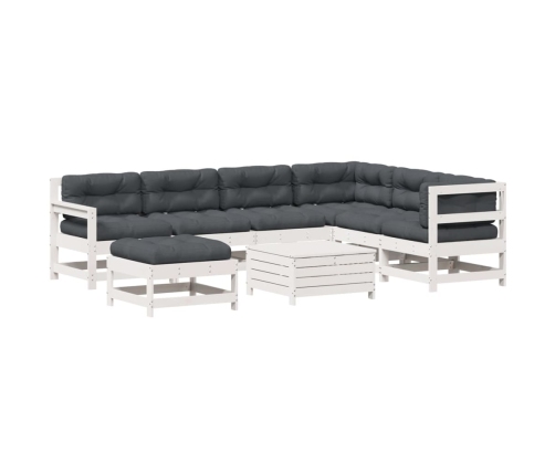 Set muebles jardín con cojines 8 pzas madera maciza pino blanco