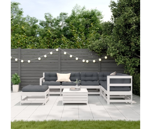 Set muebles jardín con cojines 8 pzas madera maciza pino blanco