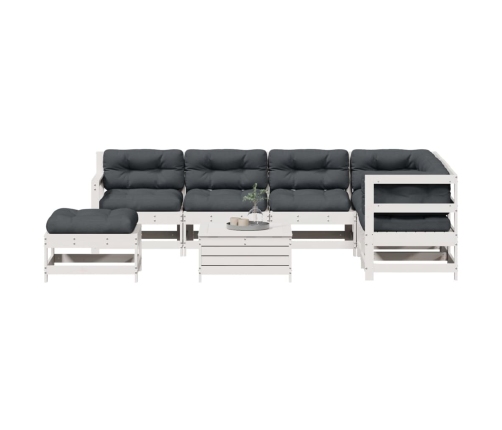 Set muebles jardín con cojines 8 pzas madera maciza pino blanco