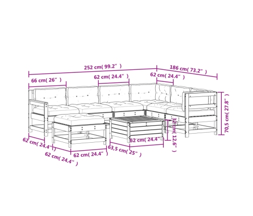 Juego de muebles jardín 8 pzas y cojines madera abeto Douglas