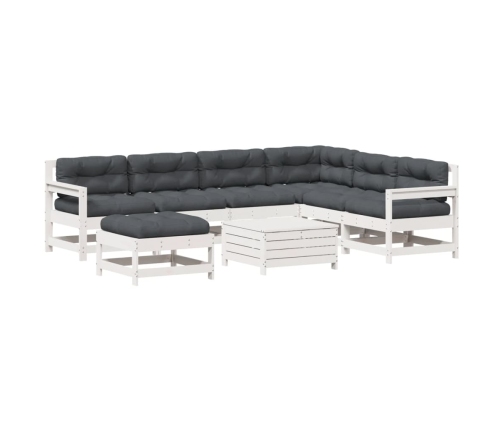 Set muebles jardín con cojines 8 pzas madera maciza pino blanco