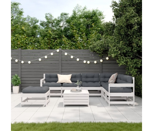 Set muebles jardín con cojines 8 pzas madera maciza pino blanco