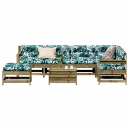 Juego de muebles jardín 8 pzas y cojines madera pino impregnada