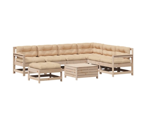 Muebles de jardín 8 pzas y cojines madera maciza pino