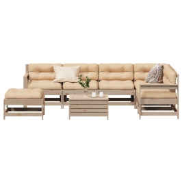 Muebles de jardín 8 pzas y cojines madera maciza pino