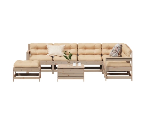 Muebles de jardín 8 pzas y cojines madera maciza pino