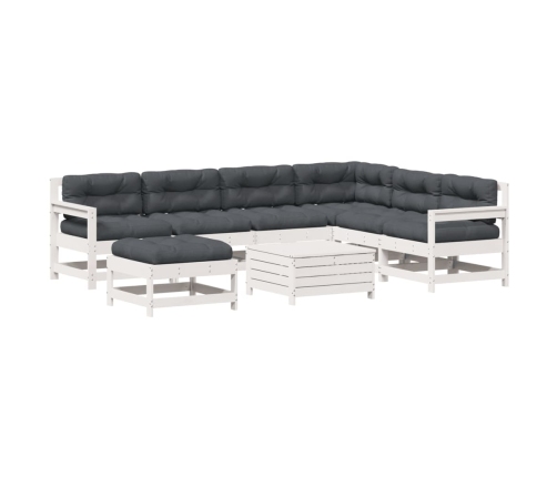 Set muebles jardín con cojines 8 pzas madera maciza pino blanco