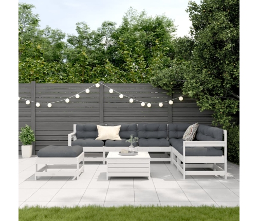 Set muebles jardín con cojines 8 pzas madera maciza pino blanco
