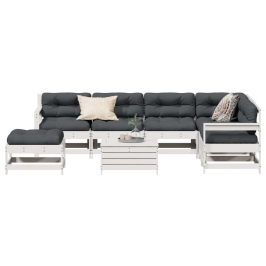 Set muebles jardín con cojines 8 pzas madera maciza pino blanco
