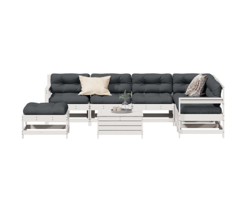 Set muebles jardín con cojines 8 pzas madera maciza pino blanco