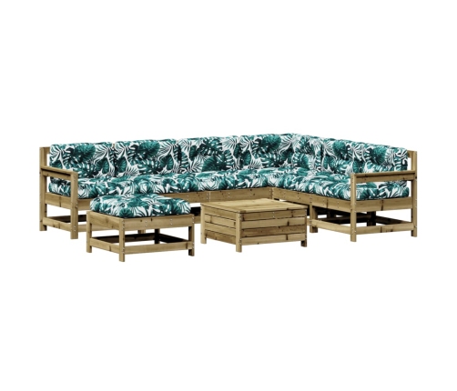 Juego de muebles jardín 8 pzas y cojines madera pino impregnada