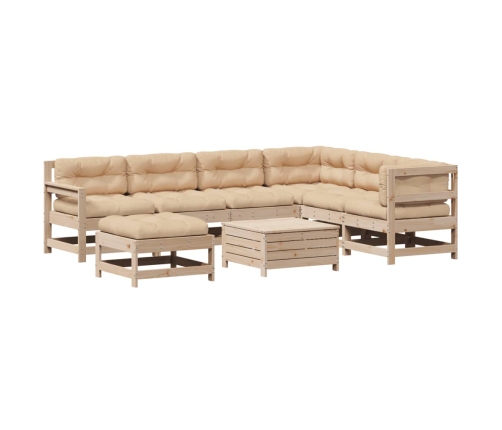 Muebles de jardín 8 pzas y cojines madera maciza pino