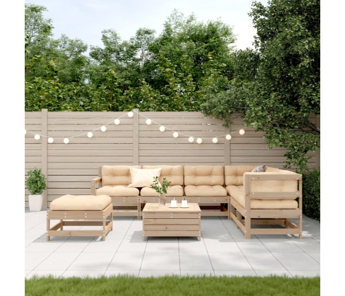 Muebles de jardín 8 pzas y cojines madera maciza pino