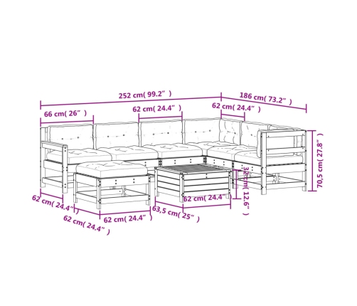 Muebles de jardín 8 pzas y cojines madera maciza pino